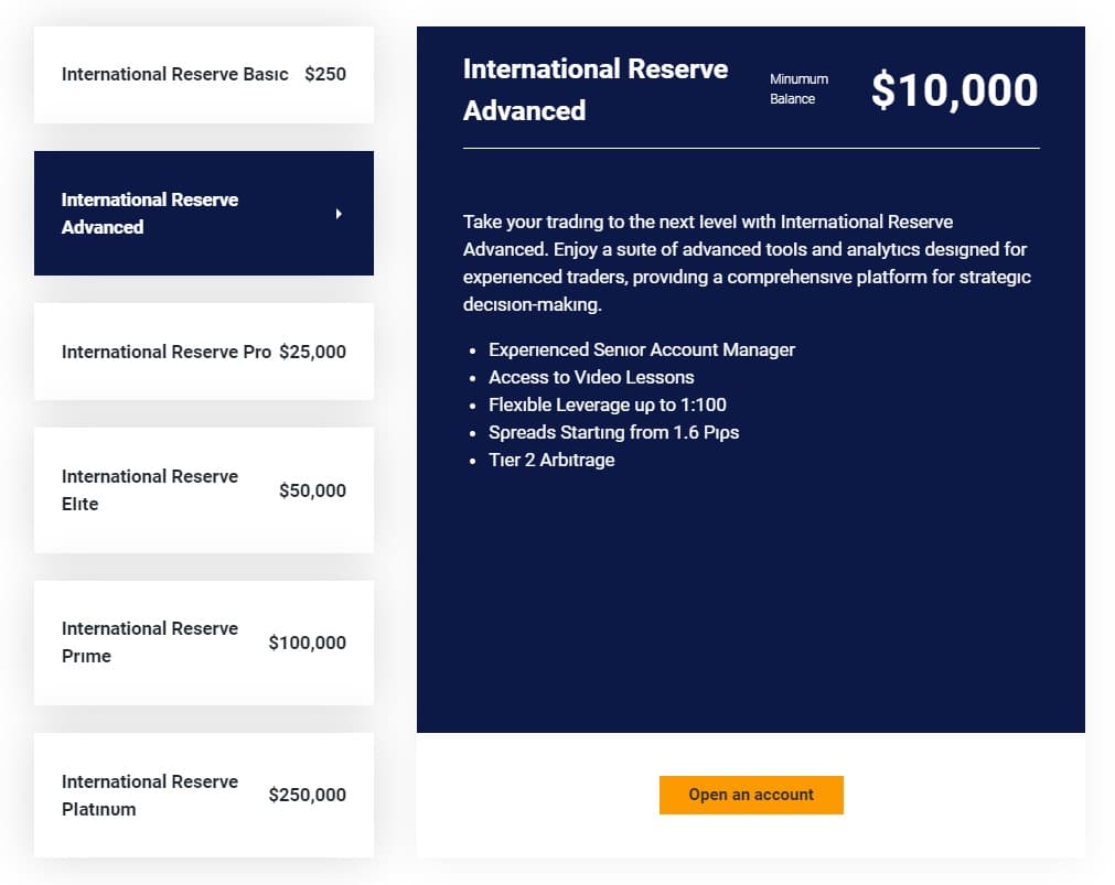 International Reserve Account Types